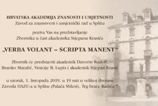 Predstavljanje Zbornika u čast akademika Stjepana Krasića VERBA VOLANT – SCRIPTA MANENT u Splitu, 1. 10. 2019.