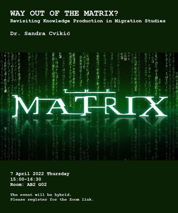 Dr. sc. Sandra Cvikić: Way out of the Matrix? Revisiting Knowledge Production in Migration Studies, 7. 4. 2022.