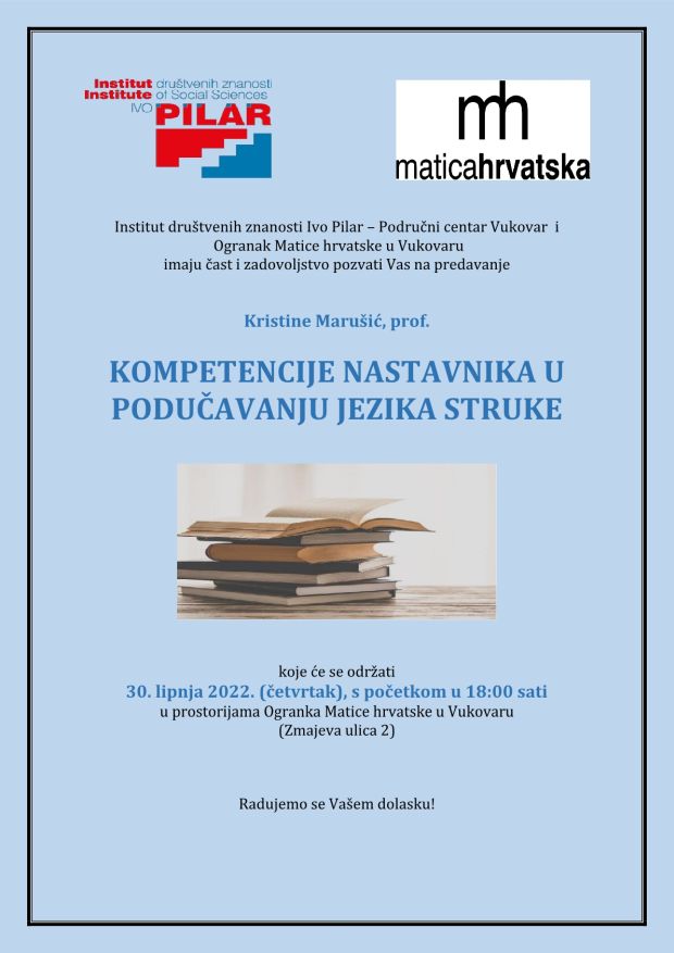 Predavanje: &#8220;Kompetencije nastavnika u podučavanju jezika struke&#8221;; Vukovar, 30. 6. 2022.