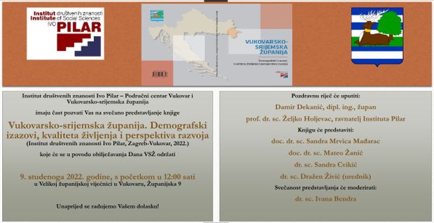 Predstavljanje knjige &#8220;Vukovarsko-srijemska županija. Demografski izazovi, kvaliteta življenja i perspektiva razvoja&#8221;; Vukovar, 9. 11. 2022.