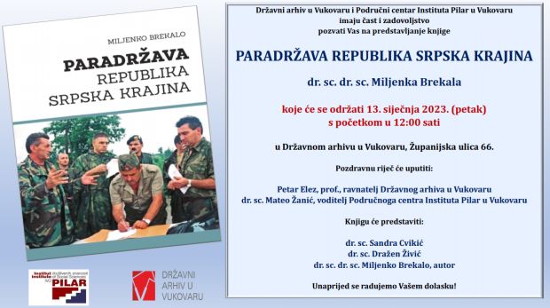 Predstavljanje knjige PARADRŽAVA REPUBLIKA SRPSKA KRAJINA; Vukovar, 13. 1. 2023.