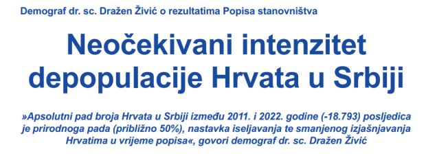 Dr. sc. Dražen Živić: &#8220;Neočekivani intenzitet depopulacije Hrvata u Srbiji&#8221;, 19. 5. 2023.