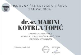 Dr. sc. Marina Kotrla Topić: Predavanje o mentalnom zdravlju učenika i učitelja u kriznim situacijama; Viškovci, 4. 3. 2025.