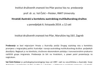 Predavanje prof. dr. sc. Val Čolić-Peisker HRVATSKI AUSTRALCI, 6. 10. 2014.