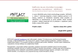 Objavljen 2. Policy Brief projekta MYPLACE za Hrvatsku